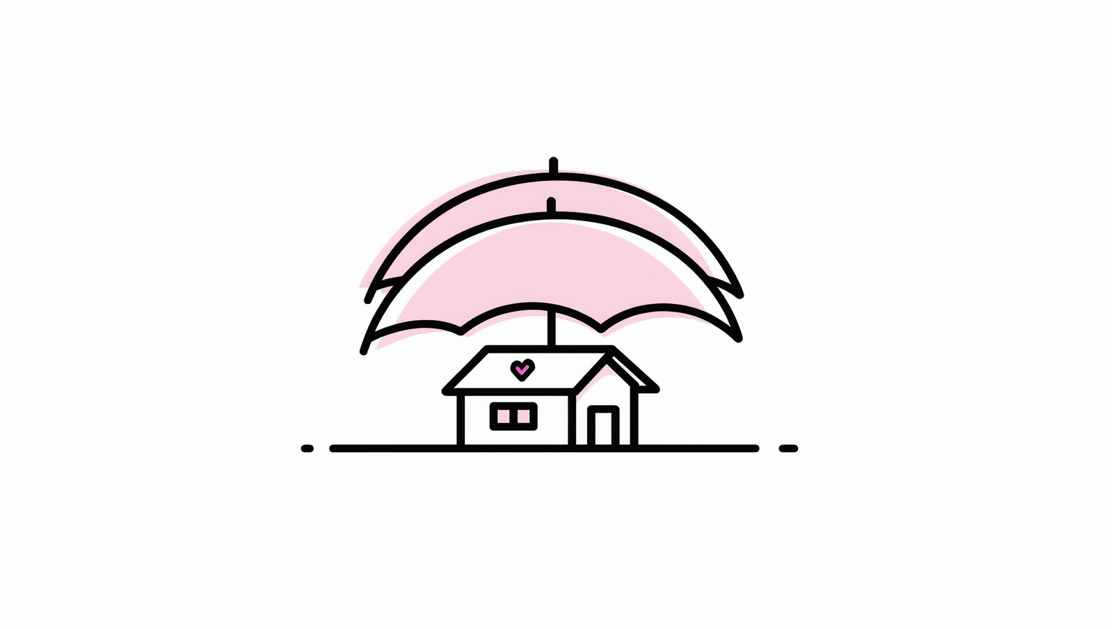 二重の傘で守られたシンプルな家のイラスト